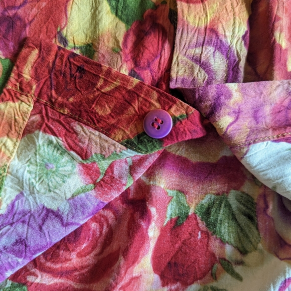 Jams World Red Potpourri Floral Mens Medium Button Down Shirt - Picture 7 of 8